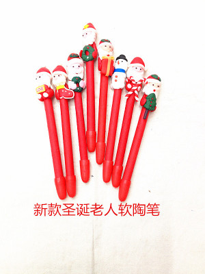 Spot Supply Santa Claus Soft Pottery Pen, Creative Soft Pottery Pen Gift Pen Printed Logo Korean Stationery
