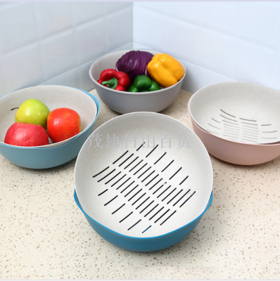 Plastic double - deck vegetable basket kitchen basket household fruit bowl multi - functional round basin fruit basket