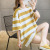 2020 chun xia pure cotton loose sleeve big web celebrity stripe T-shirt female 95 cotton 5 spandex
