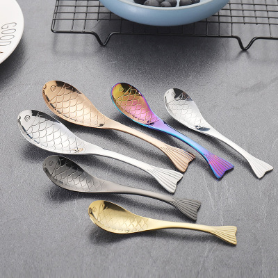 The Spoon Creative Fishtail Spoon Stainless Steel 304 Creative Titanium-Plated Gold Spoon Home Restaurant Bibimbap Spoon