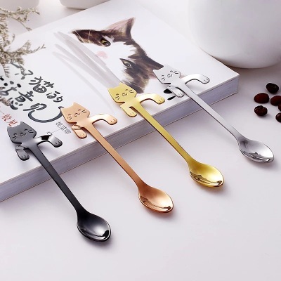 The Spoon304 Stainless Steel Coffee Spoon Cute Cartoon Cat Dessert Spoon Handle Hanging Cat Shit Coffee Spoon