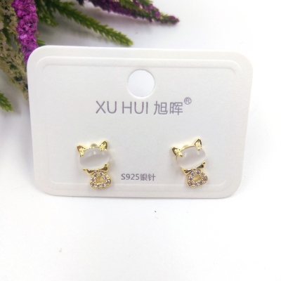S925 silver needle fox earring copper plated genuine gold set 4A zircon simple fashion high quality accessories