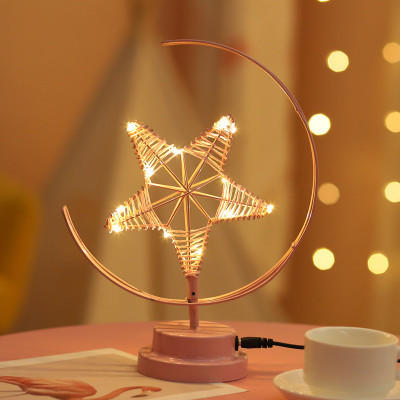foreign trade exclusive for 2020 hot color lights handmade xingx moon-light lamp female birthday present wrought iron small night lamp