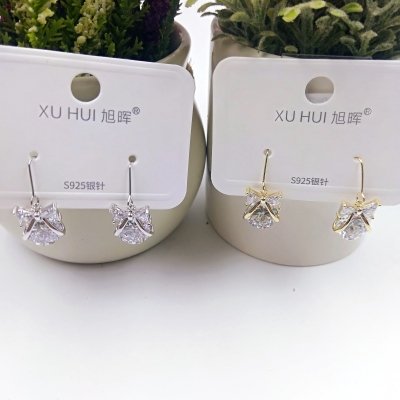 S925 silver needle crystal water diamond eardrop copper plated genuine gold set 4A zircon simple  high quality jewelry