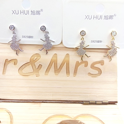 S925 silver needle dancing girl earring copper plated genuine gold set 4A zircon simple fashion high quality accessories