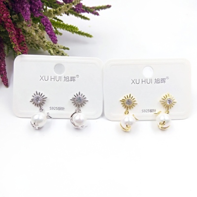 S925 silver needle pearl eardrop copper plated gold set 4A zircon simple fashion high quality jewelry