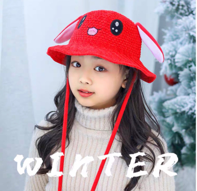 Children a pinch of rabbit ears will move the fisherman's hat Children's qiu dong Korean version sweet and lovely fur warm winter hat