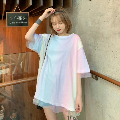 2019 super fire cec loose optional ins web celebrity hong kong-style net yarn fake two student tops