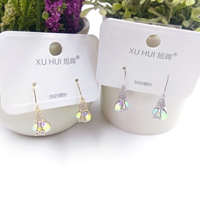S925 silver needle refined small earring copper plated genuine gold set 4A zircon simple high quality accessories
