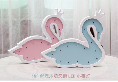 Ins wooden swan LED night light children's room clothing store creative soft decoration wall decoration