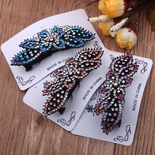 pudding town 10 yuan store ornament black gun rhinestone barrettes spring clip women‘s loose clip ponytail clip head clip