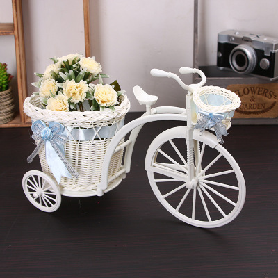 Home decoration decoration simulation rattan has flower pot three - wheeled bicycle float plastic float decoration