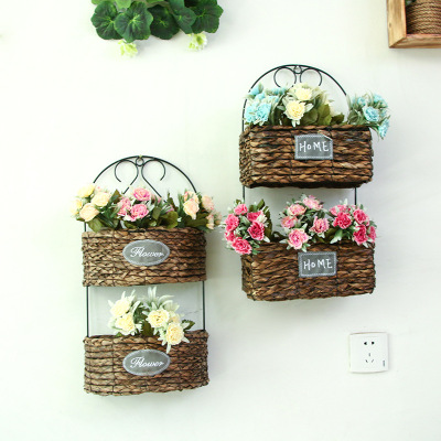 Factory direct selling garden tieyi wall-hanging flowerpot willow simulation wall rattan creative weaving double-layer basket