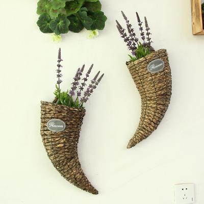 Creative horn - shaped decorative basket vase wicker hand - woven wall - hanging basket garden style basket