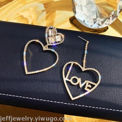 Asymmetrical heart earring female letter Love exaggerated heart - shaped studs high touch Korean temperament fashion web celebrity earring