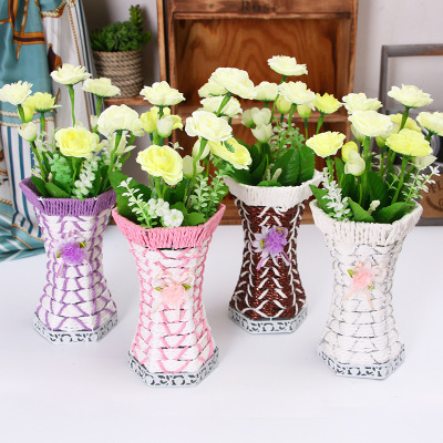 Idyllic ou shi cane plaits tieyi vase emulation spends flower basket to arrange flower vase to live in a sitting room desktop adornment to place piece