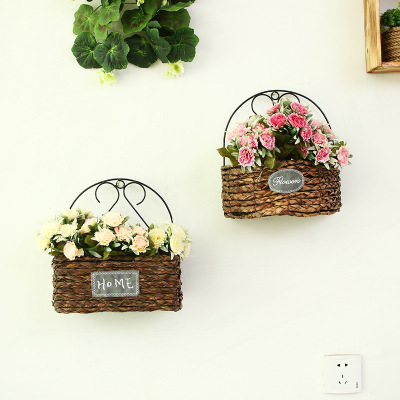 Creative wicker wall hanging flower basket hand-woven flower pot hanging basket coffee shop home wall decoration