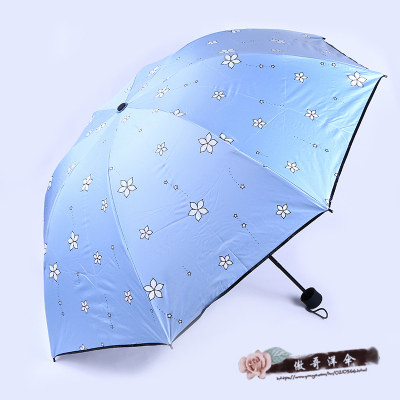 Clear umbrella meets water change color three fold umbrella creative blossom sunny rain fold umbrella sunblock black glue magic umbrella