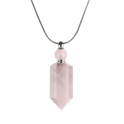 Hexagonal Point Natural Stone Bottle Pendant Necklace For Essential Oil 