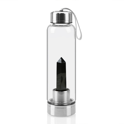 Black Obsidian Gemstone Healing Crystal Glass Water Bottle