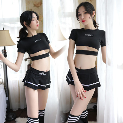 The new sexy underwear lovely pure student outfit plus-size split body black sexy miniskirt uniform temptation suit