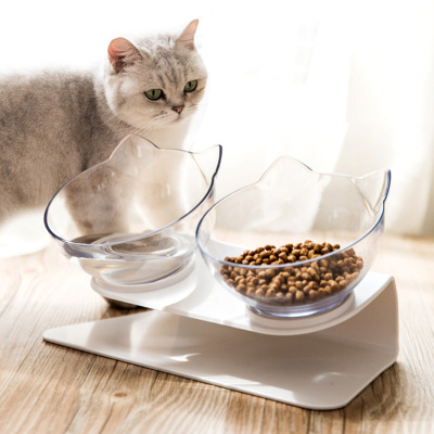 Cat to use double bowl tilt protection, cervical spine oblique neck protection, large capacity express Cat \"bean anti - slip anti - upset the bowl