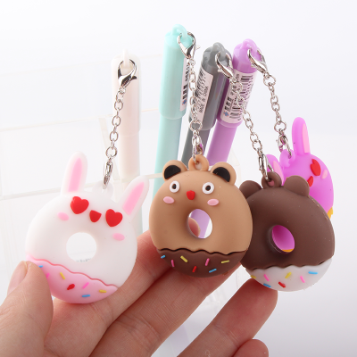 Manufacturers direct cute smile doughnut black pen simulation food dessert bag pendant neutral pen signature