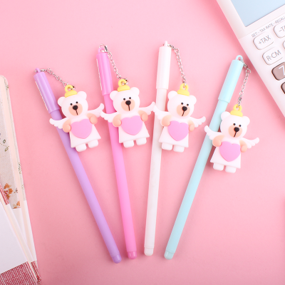 Korean creative silicone angel bear neutral pen cute cartoon bear angel students quick dry pen black batch