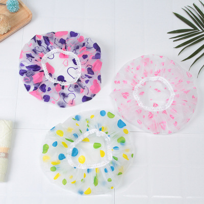 Color Thickening Print Household Shower Cap PE Oil-Proof Waterproof Plastic Hat Waterproof Love Polka Dot Shower Cap Wholesale