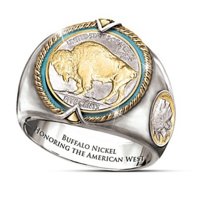 Rong Yu Wish Commemorative Buffalo Nickel American West Cowboys Viking Pirate Two-Tone Ring for Men