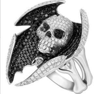 Rongyu EBay Popular Personalized Black Full Diamond Skull Ring European and American Retro Exaggerated Hip Hop Men's Ring Manufacturer
