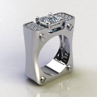 Rong Yuomei Creative Geometric Screw Micro-Inlaid Full Rhinestone Zircon Ring Cross-Border New Arrival Accessories Men's Ring