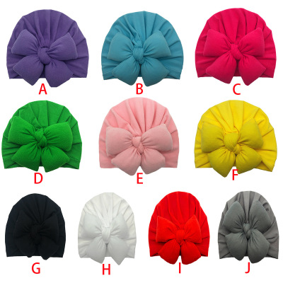 New stylish express bowknot monochrome children 's hat headwear soft headscarf newborn stretch thermal hat