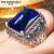 Rongyu Wish Hot Sale Vintage Thai Silver Sapphire Crystal Ring Classic Square Carved Men's Domineering Ring