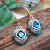 Rongyu Wish Hot-Selling 925 Antique Silver-Hole Blue Crystal Earrings European and American Carved 18K Gold Plating Split Color Earrings