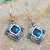 Rongyu Wish Hot-Selling 925 Antique Silver-Hole Blue Crystal Earrings European and American Carved 18K Gold Plating Split Color Earrings