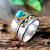 Rongyu Wish Popular 925 Vintage Thai Silver Turquoise Two-Tone Ring European and American Wedding Classic Gemstone Ring