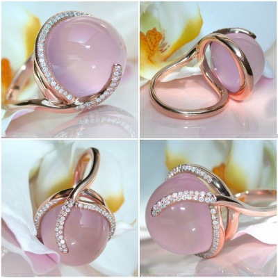 Rong Yu EBay New Hot Selling Pink Crystal Moonstone Diamond Ring European and American Creative 14K Rose Gold Ring