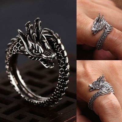 Rongyu wish hot sale restoring ancient ways, taiyin 925 powerful gas dragon world ring European and American men and women open the dragon ring