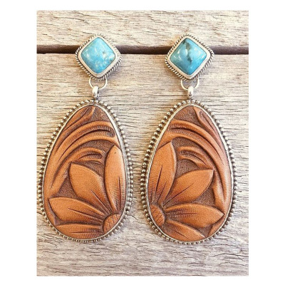 Rongyu Wish New Style Plated Vintage Thai Silver Turquoise Earrings European and American Fashion Brown SUNFLOWER Eardrop Jewelry