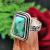 Rongyu wish sells European and American creative trapezoidal flower pine stone ring retro 925 silver plated engraved rose ring