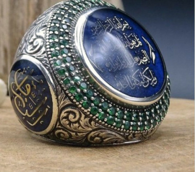 Rongyu Wish Hot Sale Plated 925 Vintage Thai Silver Arabic Ring Saudi Star Lucky Stone Exaggerated Ring