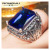 Rongyu Wish Hot Sale Vintage Thai Silver Sapphire Crystal Ring Classic Square Carved Men's Domineering Ring