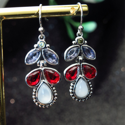 Rong Yu Wish Hot Selling Style Inlaid Colorful Crystal Diamond Moonstone Earrings European and American Fashion Drop Pear-Shaped Ear Pendant