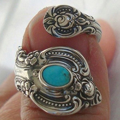 Rongyu Wish Popular Creative Flower Plated 925 Marcasite Ring European and American Retro Turquoise Eye-Catching Ring