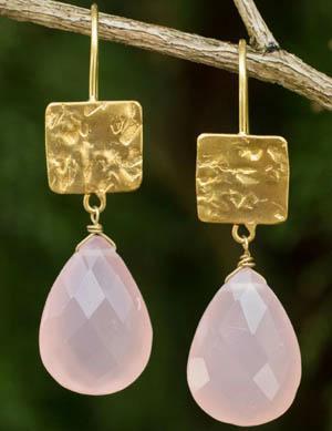 Rongyu European and American Fashion 14K Gold-Plated Elegant Earrings Female Korean-Style Simple Natural Pink Spar High-End Ear Pendant