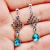 Rong Yu Fashion Fresh Ocean Blue Topaz Earrings Bohemian Style Plated 925 Ancient Silver Mesh Ear Pendant Female