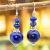 Rongyu Wish New Arrival Hot Sale European and American Vintage Thai Silver Eardrops Korean Fashion Natural Lapis Lazuli Ball Bead Earrings