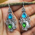 Rongyu EBay Amazon Creative Flower Peacock Open Screen Earrings European and American Retro Navy Blue Topaz Earrings