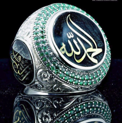 Rongyu European and American Arabic Bracelet Scripture Ring Middle East Turkish Style Diamond-Embedded Lucky Stone Exaggerated Ring